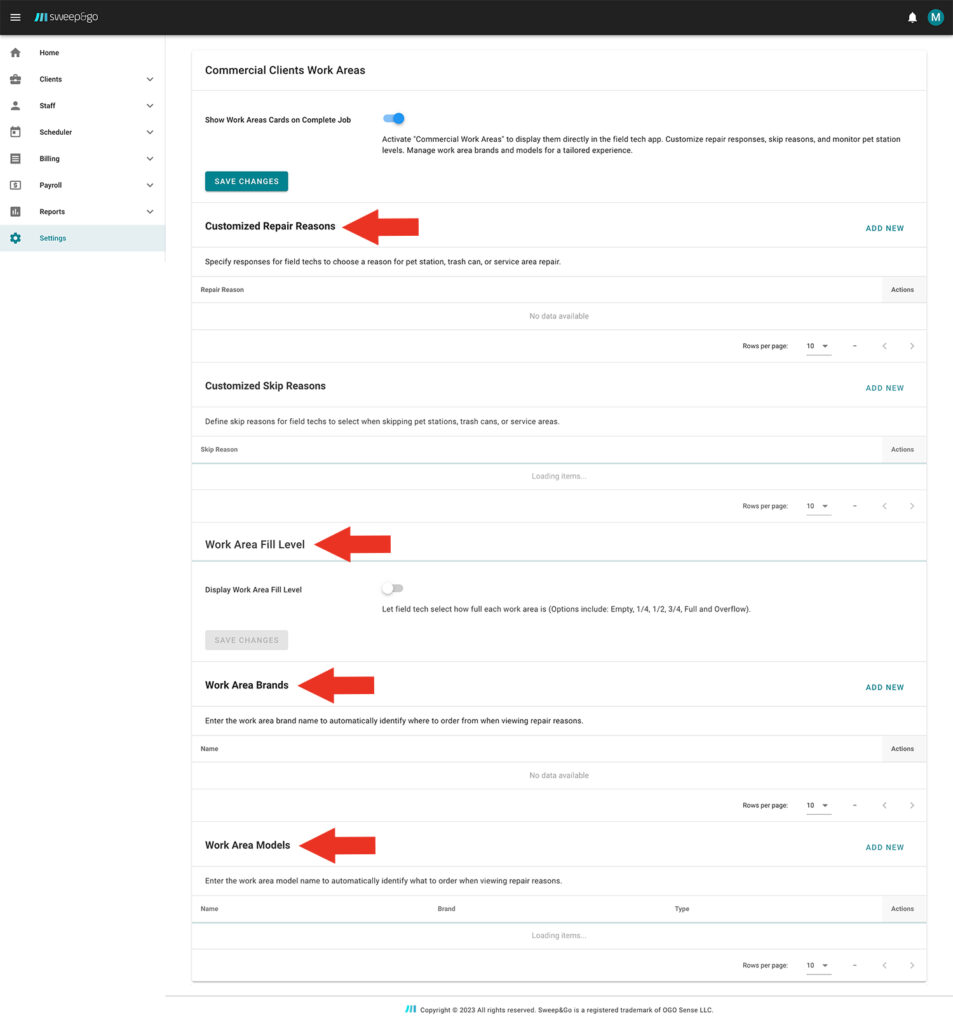 Set-work-area-fill-level,-enter-brands-or-repair-responses