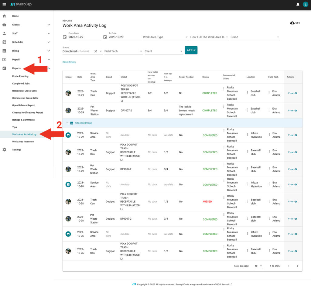 Work-Area-Activity-Log-Report